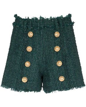 Balmain Double-breasted Bouclé Tweed Blazer - Green