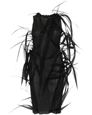 Issey Miyake Urban Jungle Pleated Leaf-Detail Dress - Black