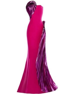 Gaby Charbachy Fan-Detail Strapless Gown - Purple