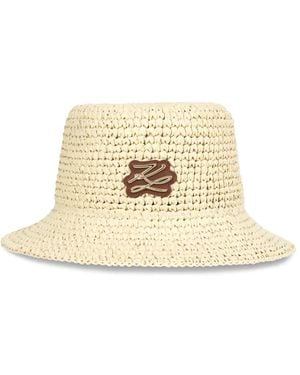 KARL LAGERFELD Crochet-Knit Bucket Hat - Natural