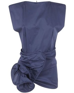 Liviana Conti Rosette-Detail Padded-Shoulder Top - Blue
