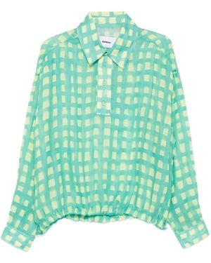 Bonsai Gingham-Check Drawstring Shirt - Green