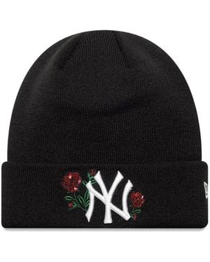KTZ New York Yankees Mlb Sequin-Embellished Rose-Embroidered Beanie Hat - Black