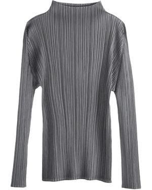 Pleats Please Issey Miyake Pleated Mock-Neck Top - Grey