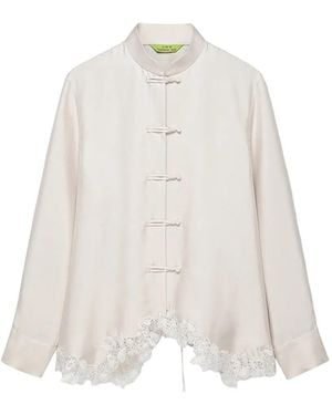 Shanghai Tang Lace-Trim Frog-Fastening Blouse - White
