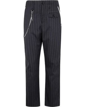 High Pantaloni Dritti A Righe - Blu