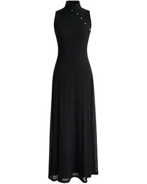 QIPOLOGY Mesh A-Line Maxi Dress - Black