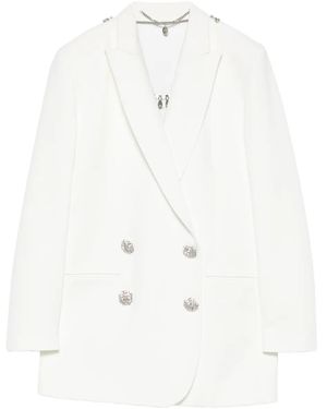 Nissa Crystal-Embellished Double-Breasted Blazer - White