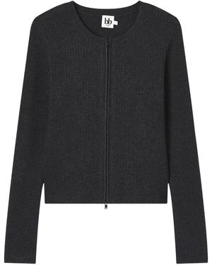 B+ AB Ribbed Zip-Front Cardigan - Black