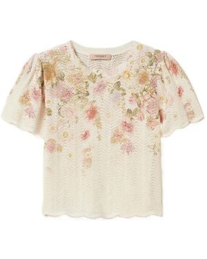 Twinset Linen Blend Floral Jumper - White