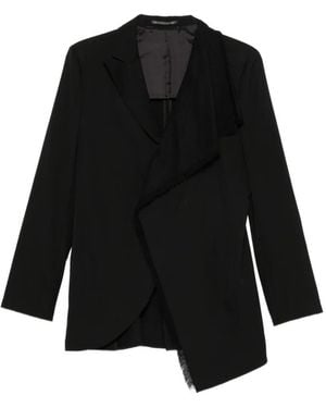 Yohji Yamamoto Asymmetric Frayed-Edge Jacket - Black