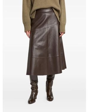 Yves Salomon Flared Leather Midi Skirt - ブラウン
