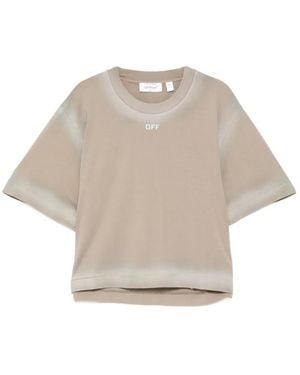 Off-White c/o Virgil Abloh Spray-Effect Logo Stamped T-Shirt - Natural