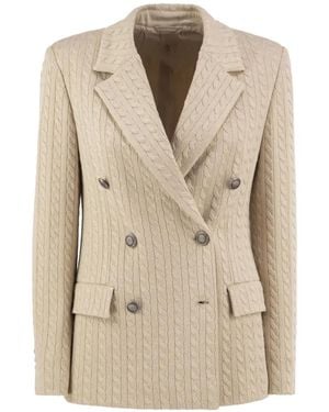Brunello Cucinelli Sparkling Cotton And Viscose English Rib Knit Blazer With Monili - Natural