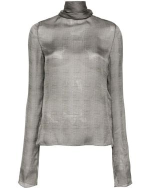 Saint Laurent Tartan Sheer Top - Grey