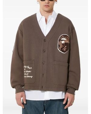 A Bathing Ape Cardigan College Badges - Marrone