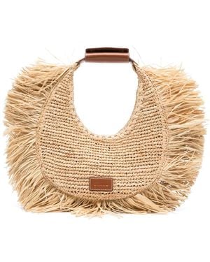 STAUD Moon Raffia Tote Bag - Natural