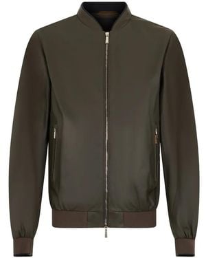Moorer Zip-Up Leather Bomber Jacket - Green