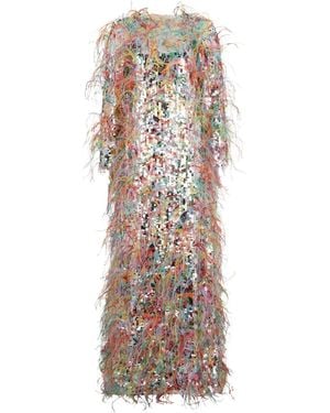 Valentino Garavani Sequin Feather Midi Dress - White