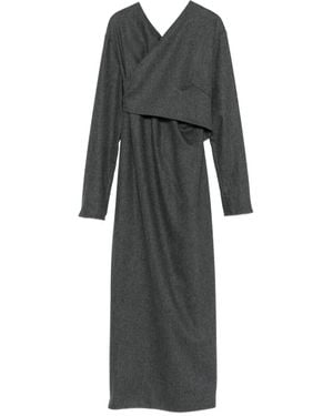 KHAITE Cross-Neck Wrap Dress - Gray