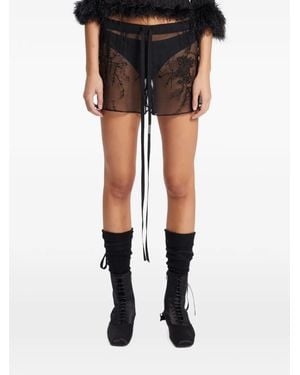 Ann Demeulemeester Embroidered Silk-Voile Shorts - Black