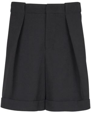 Balmain Pleated Gabardine Shorts - Black