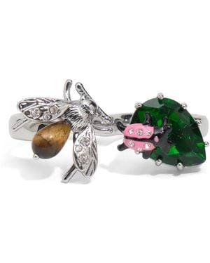Bimba Y Lola Double Ring With Crystals And Bee - Green