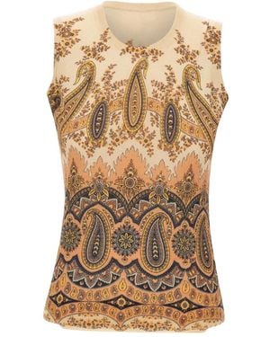 Etro Paisley Print Sleeveless Top - Natural