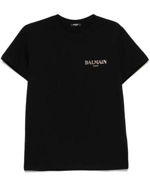 Balmain Hombre Camiseta De Algodón Estampado - Negro