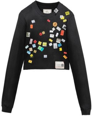 Maison Mihara Yasuhiro Price-Tag Sticker Printed Crop T-Shirt - Black