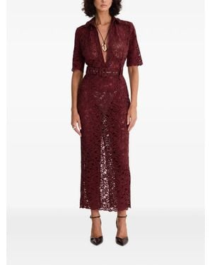 MOOS STUDIO Belted Lace Midi Dress - Red