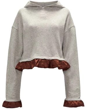 JW Anderson Satin-Trimmed Cropped Hoodie - Grey