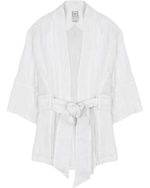120% Lino Belted Linen Kimono Jacket - White