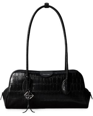 Calvin Klein Schultertasche Mit Kroko-Effekt - Schwarz