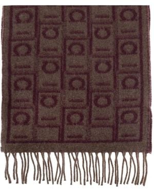 Ferragamo Gancini-Pattern Fringed Scarf - Brown