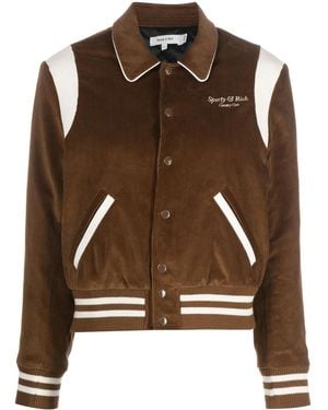 Sporty & Rich Logo-Embroidered Corduroy Bomber Jacket - Brown