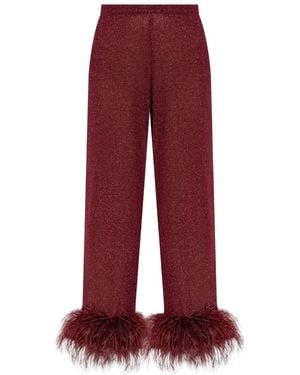 Oséree Plumage Feather-Trim Trousers - Red