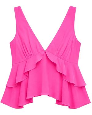 Fleur du Mal Seidenoberteil Mit Volants - Pink
