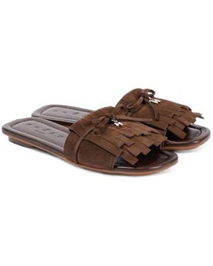 Hogan Fringe-Detail Suede Sandals - Brown