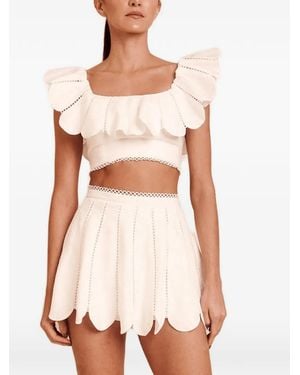 AZULU Nela Ruffled Cropped Top - White