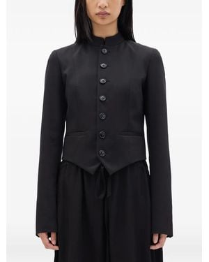 Ann Demeulemeester Mandarin-Collar Buttoned Cropped Jacket - Black