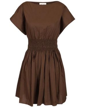 Matteau Shirred-Waist Organic Cotton Mini Dress - Brown