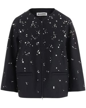 Jil Sander Embellished Zip-Up Wool Jacket - Black