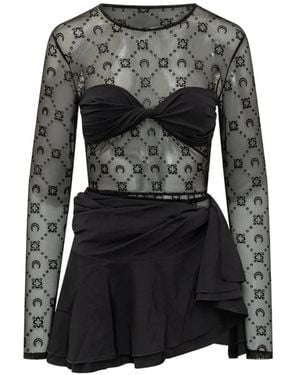 Marine Serre Moonogram Sheer Mini Dress - Black