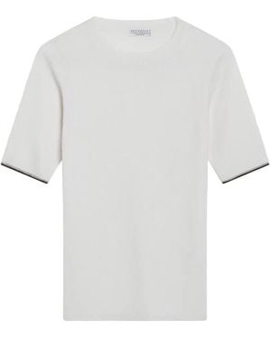 Brunello Cucinelli Jersey De Canalé De Manga Corta - Blanco