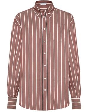 Brunello Cucinelli Striped poplin shirt - Pink