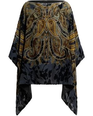 Etro Burnout Poncho Aus Samt Mit Paisley-Print - Schwarz