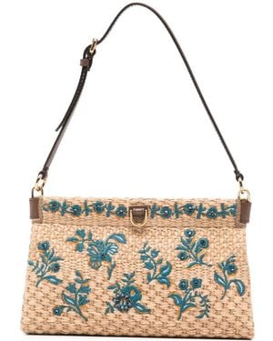 Etro Floral-Embroidered Clutch Bag - Metallic