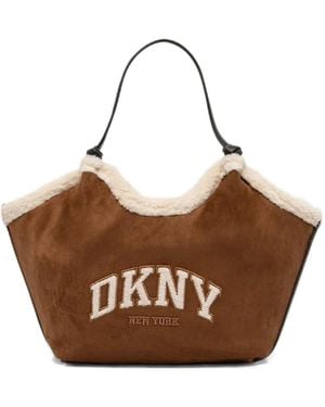 DKNY Medium Paula Logo-Patch Tote Bag - Brown