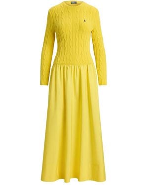 Polo Ralph Lauren Cable-Knit Bodice Cotton Dress - Yellow